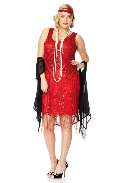 Art Deco Style Fringe Party Dress in Red