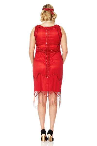 Art Deco Style Fringe Party Dress in Red