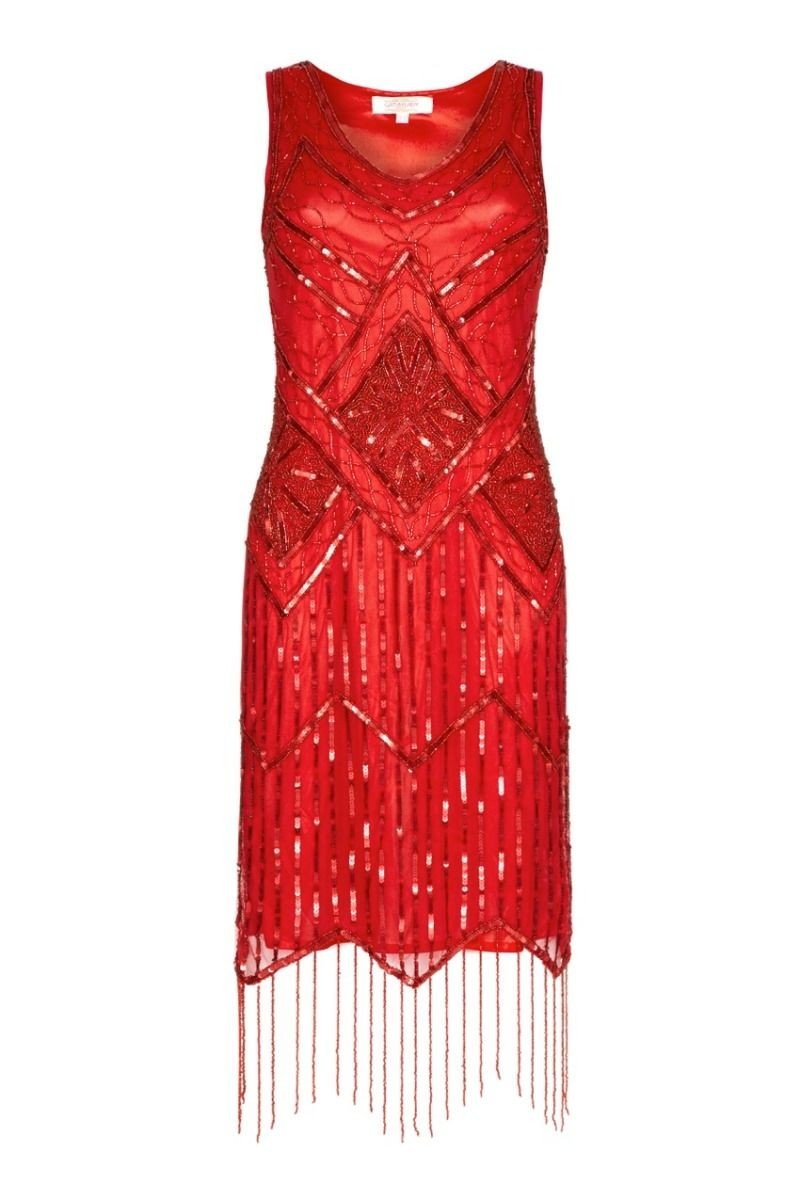 Art Deco Style Fringe Party Dress in Red - SOLD OUT