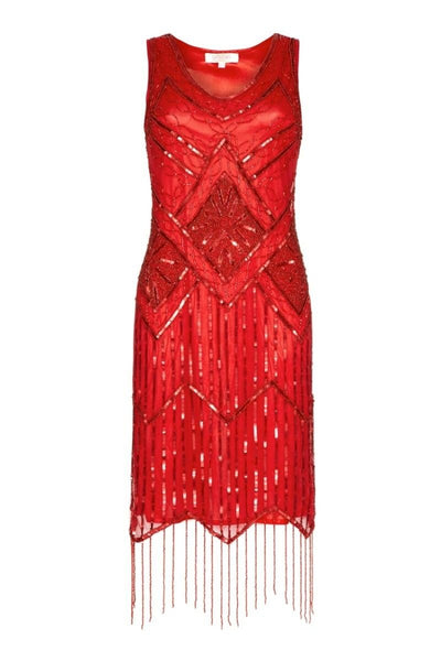 Art Deco Style Fringe Party Dress in Red