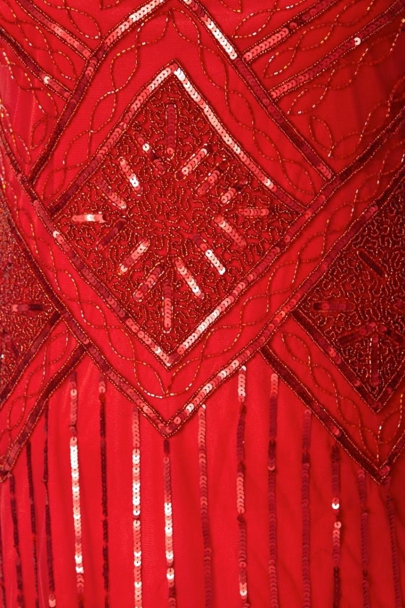 Art Deco Style Fringe Party Dress in Red
