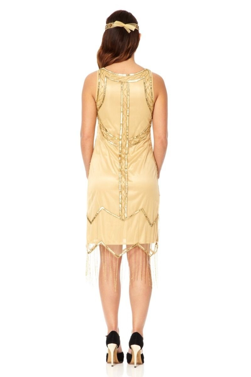 Art Deco Style Fringe Party Dress in Gold