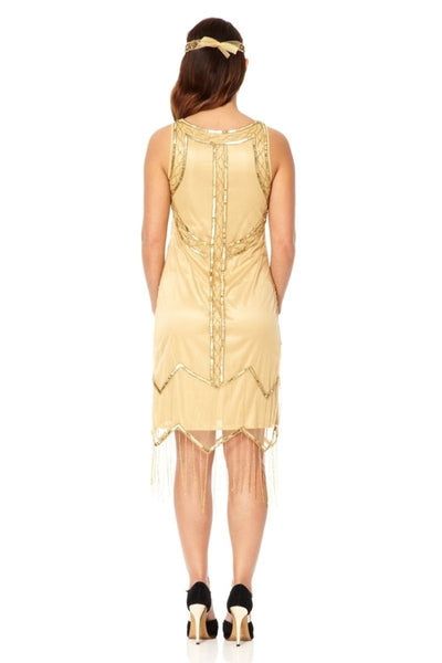 Art Deco Style Fringe Party Dress in Gold