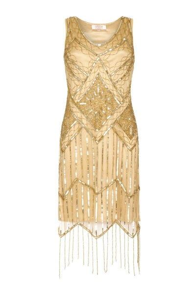 Art Deco Style Fringe Party Dress in Gold