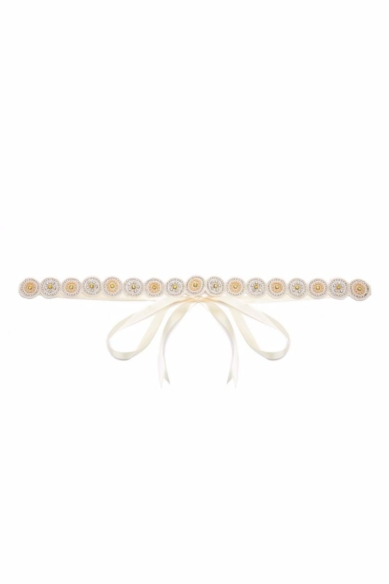 Flapper Style Hand Beaded Sash in Cream