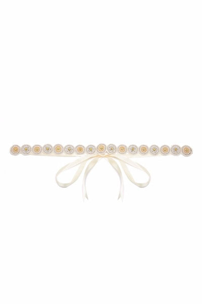 Flapper Style Hand Beaded Sash in Cream