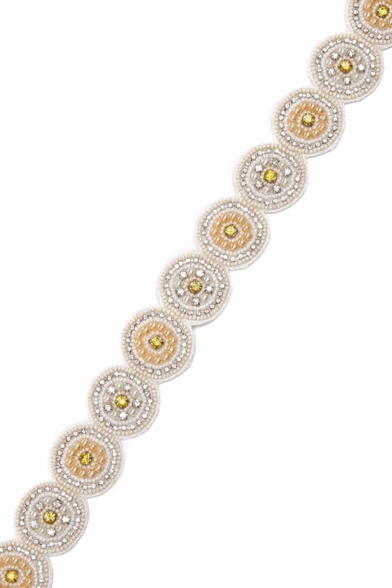 Flapper Style Hand Beaded Sash in Cream