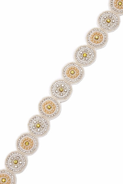 Flapper Style Hand Beaded Sash in Cream