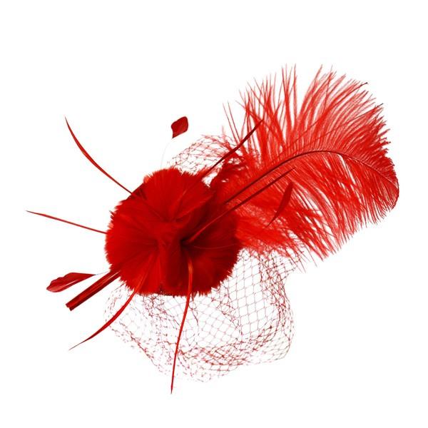 1920s Style Long Feather Fascinator in Red