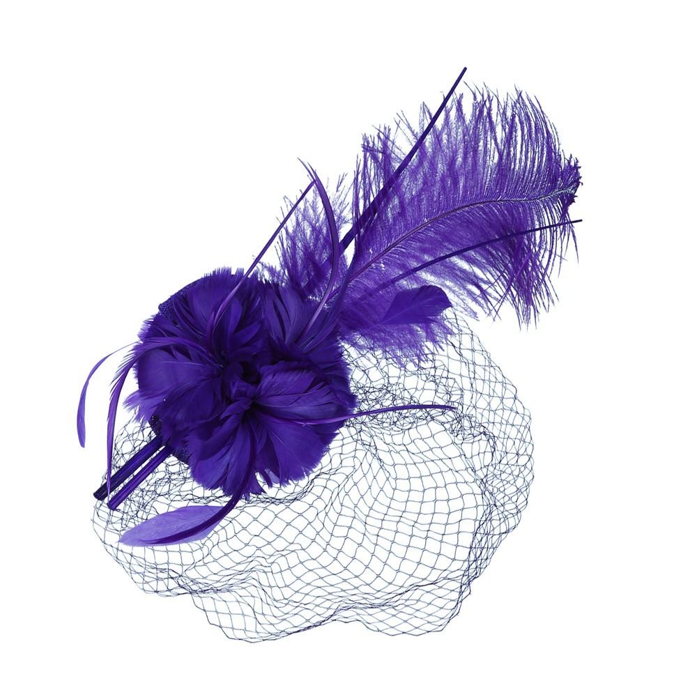 1920s Style Long Feather Fascinator in Purple