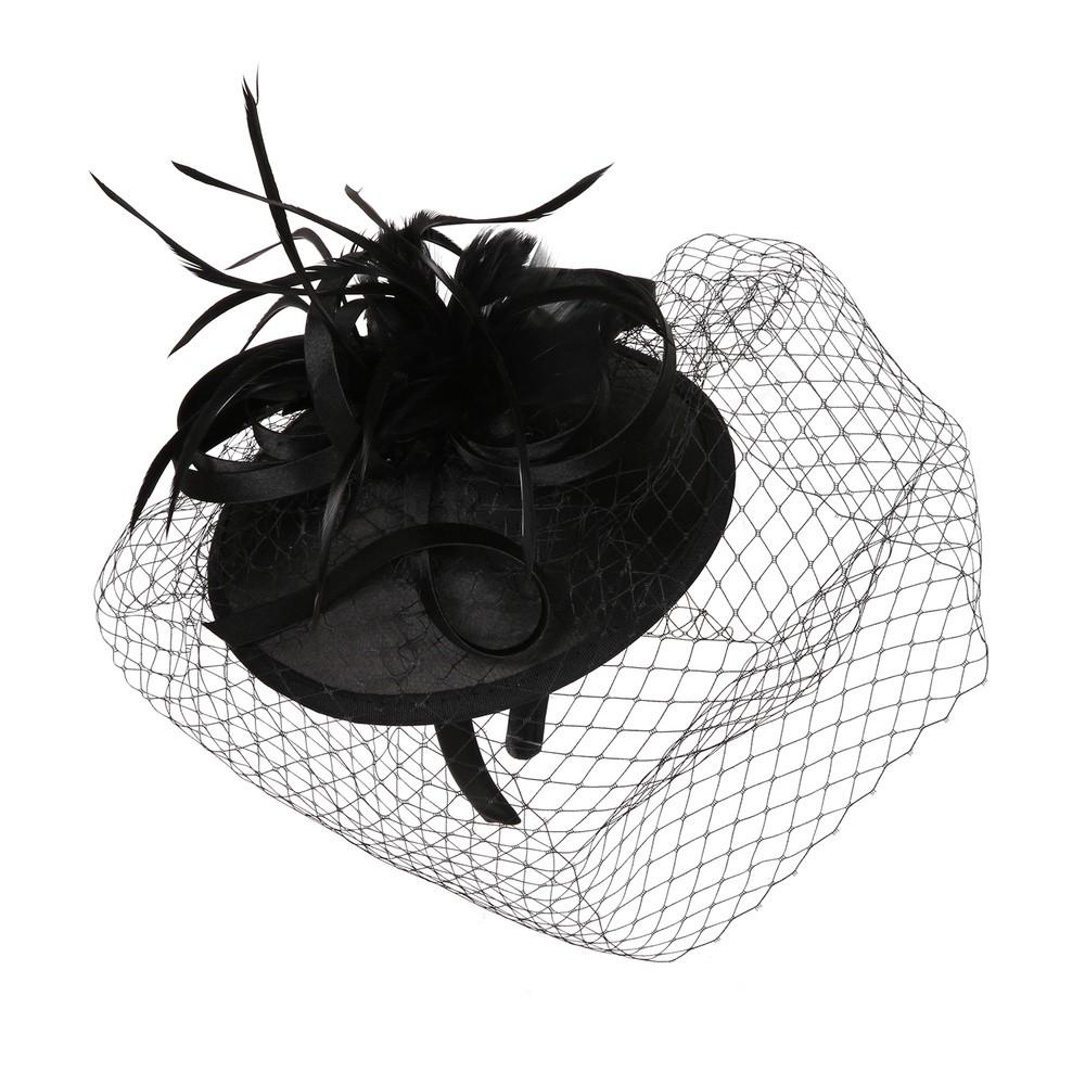 1920s Style Fascinator with Mesh Veil in Black