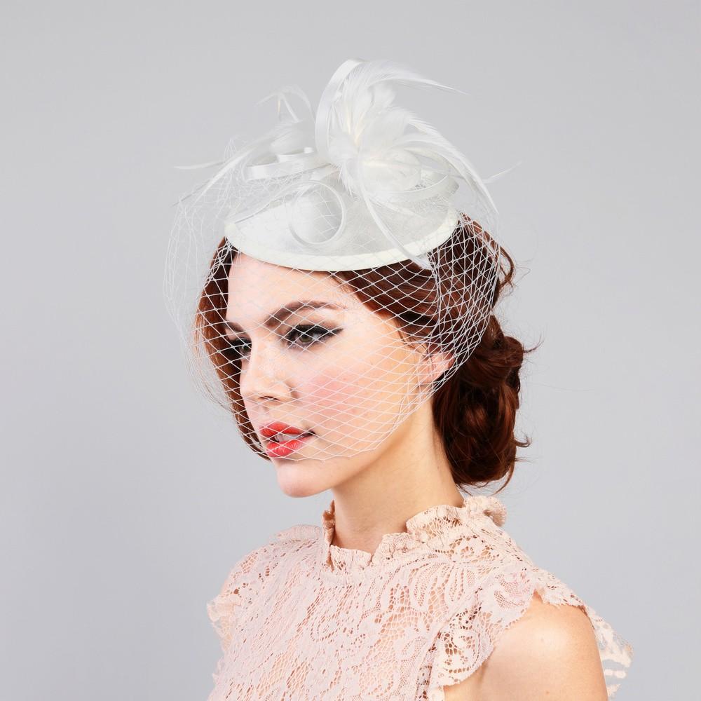 1920s Style Fascinator with Mesh Veil in Ivory