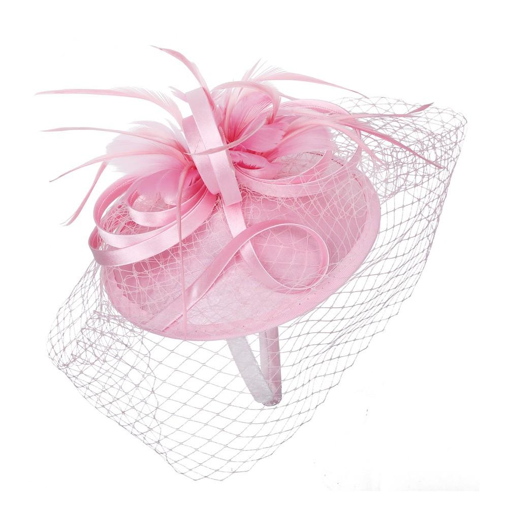 1920s Style Fascinator with Mesh Veil in Pink