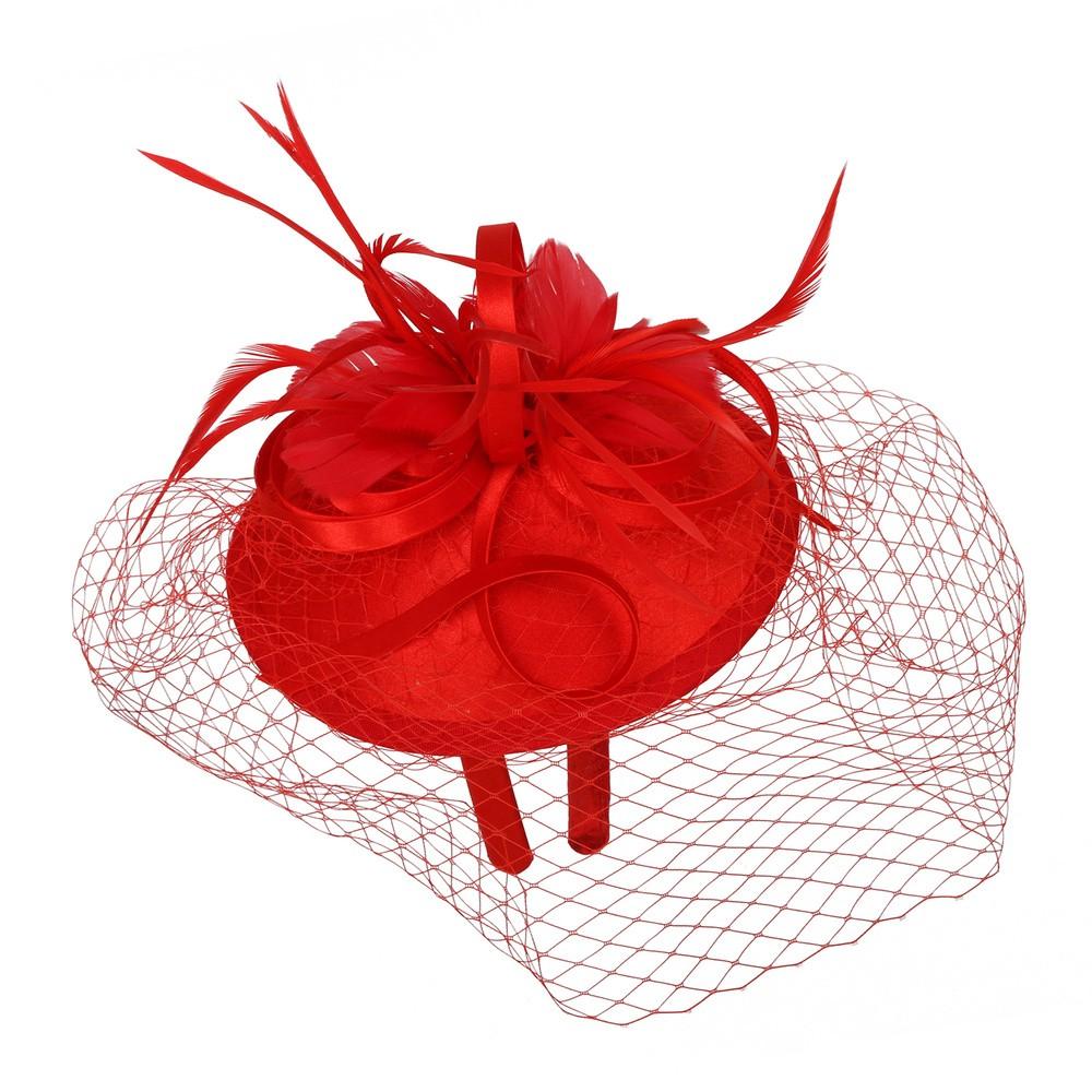 1920s Style Fascinator with Mesh Veil in Red