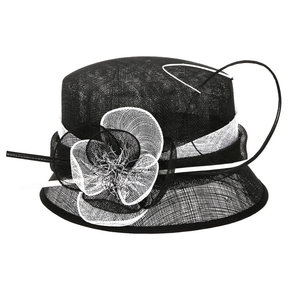 Cloche Flower Sinamay Hat in Black/White