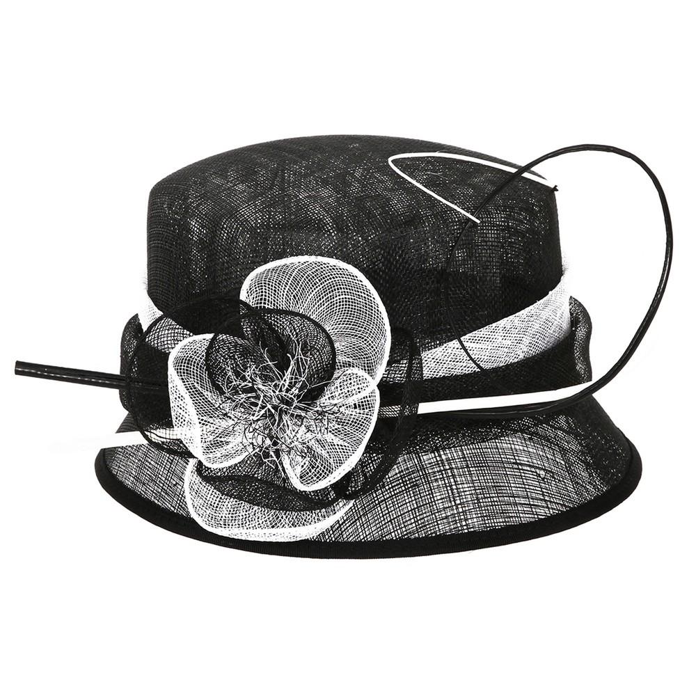 Cloche Flower Sinamay Hat in Black-White - SOLD OUT