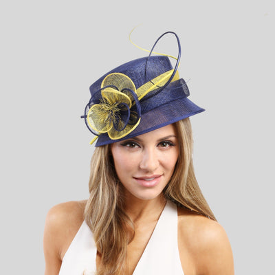 Cloche Flower Sinamay Hat Blue