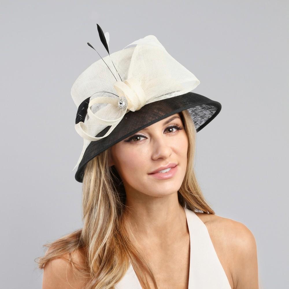 1920s Style Loopy Sinamay Hat in Black/White