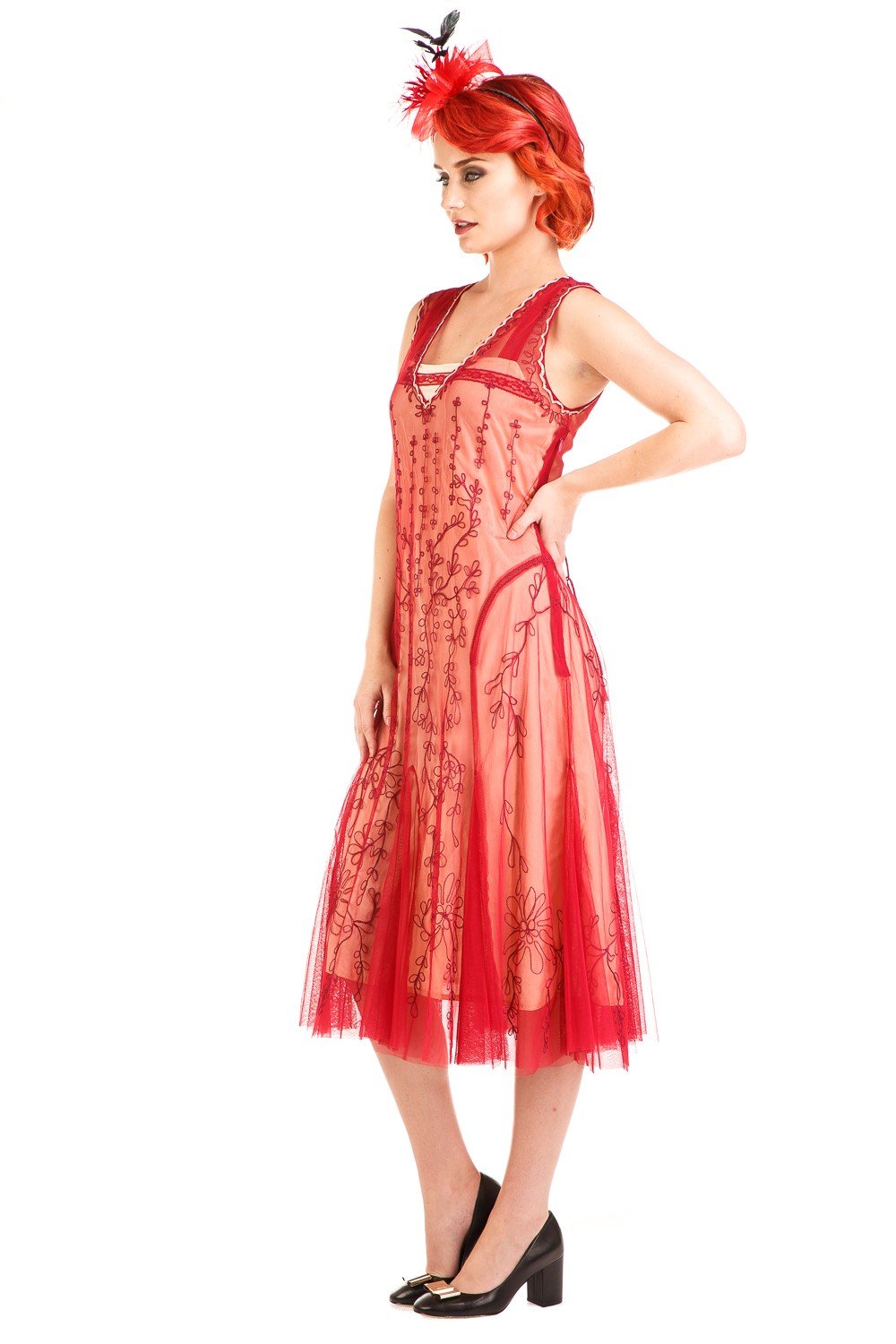 Jackie 1920s Flapper Style Dress in Cherry by Nataya