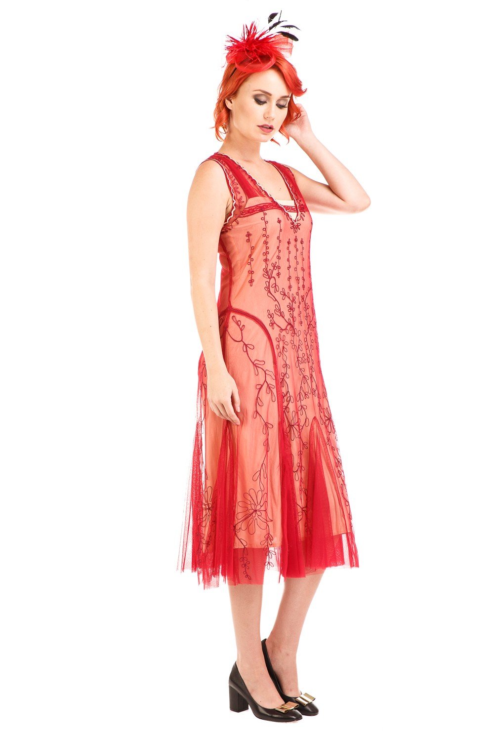 Jackie 1920s Flapper Style Dress in Cherry by Nataya