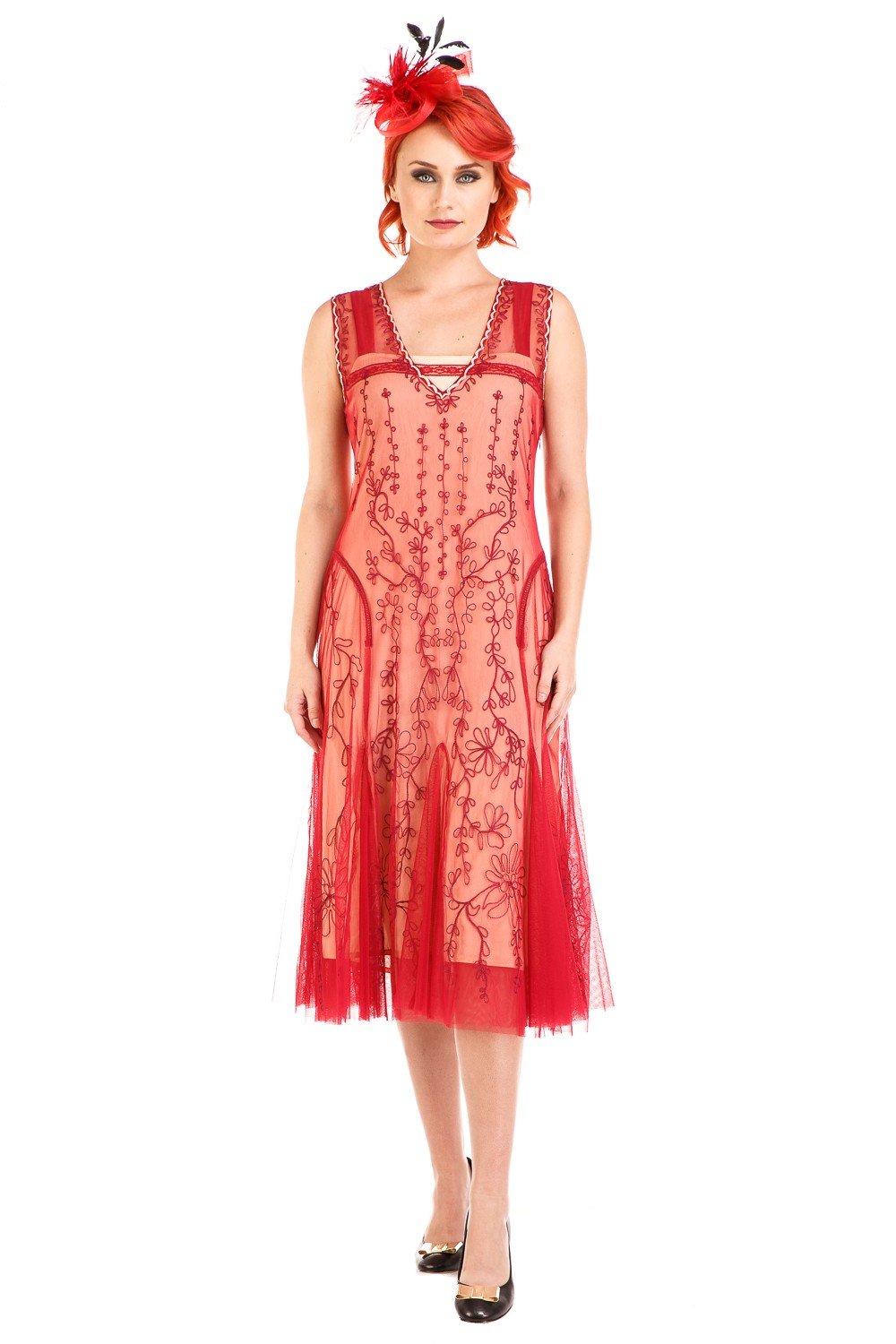 strapless open back dress Zapaka Women Gatsby Dress Sequins Red Long 1920s Flapper Dress with Short Sleeves, Ivory / L main image 1