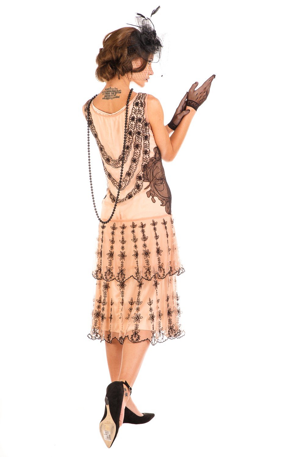 Eva 1920s Flapper Style Dress in Peach-Black by Nataya