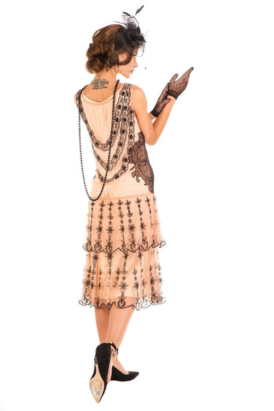 Eva 1920s Flapper Style Dress in Peach-Black by Nataya