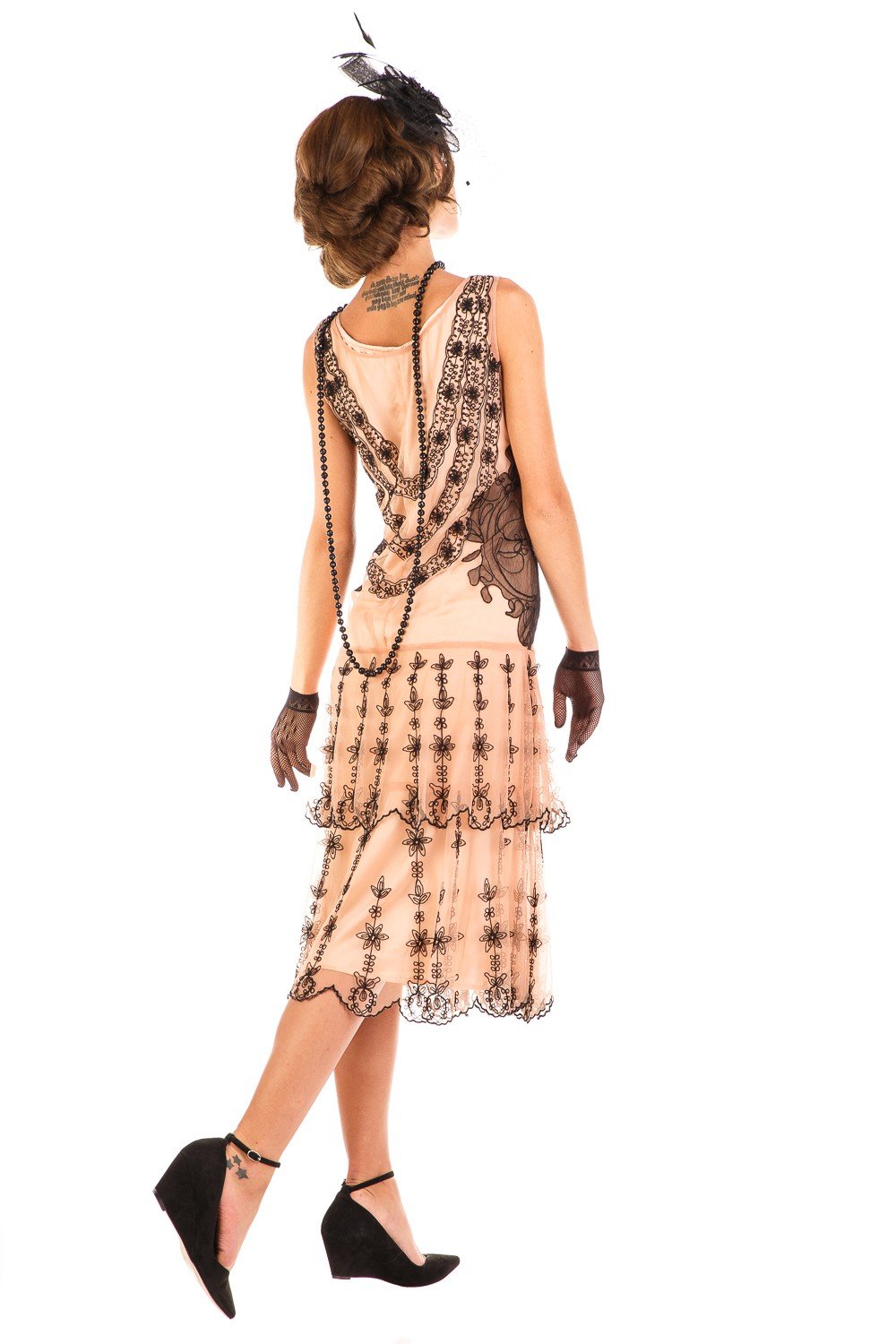Age of Love Eva 1920s Flapper Style Dress in Peach/Black by Nataya