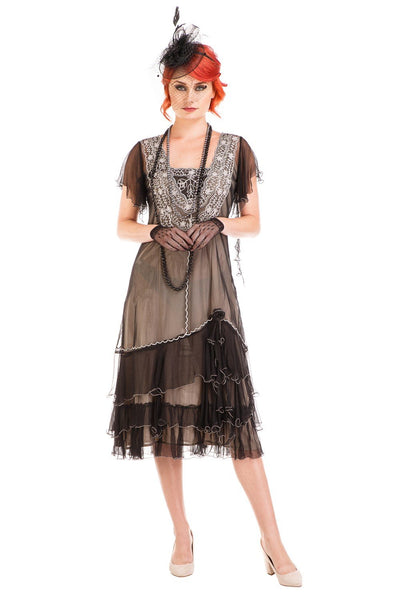 Alexa 1920s Flapper Style Dress AL-283 in Black-Silver by Nataya