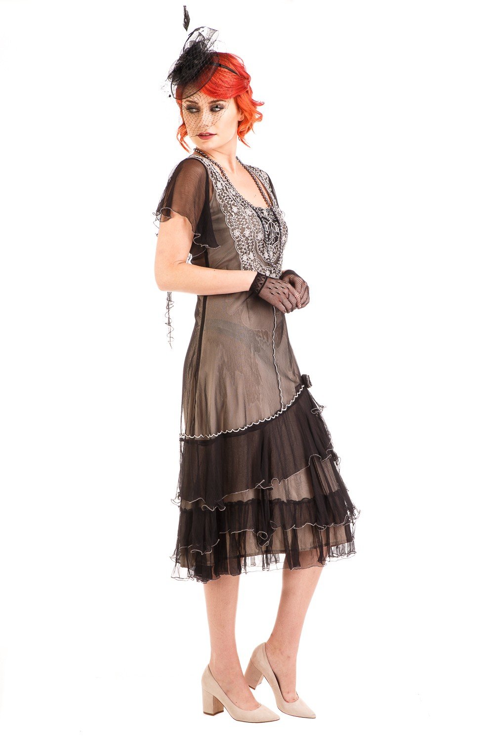 Alexa 1920s Flapper Style Dress AL-283 in Black-Silver by Nataya