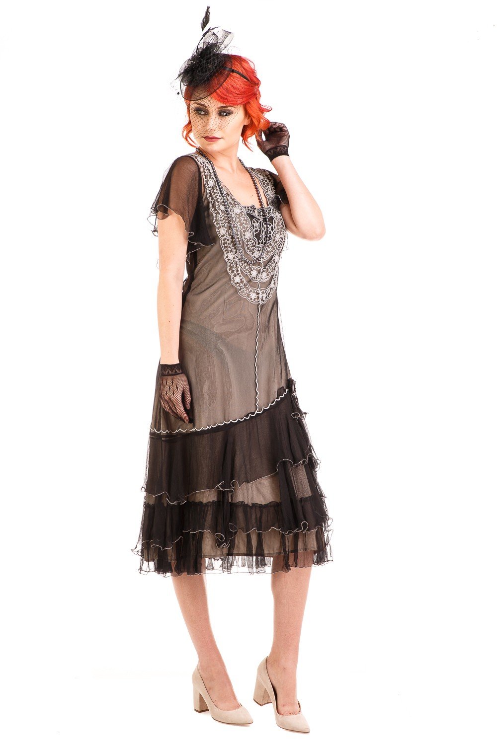 Alexa 1920s Flapper Style Dress AL-283 in Black-Silver by Nataya