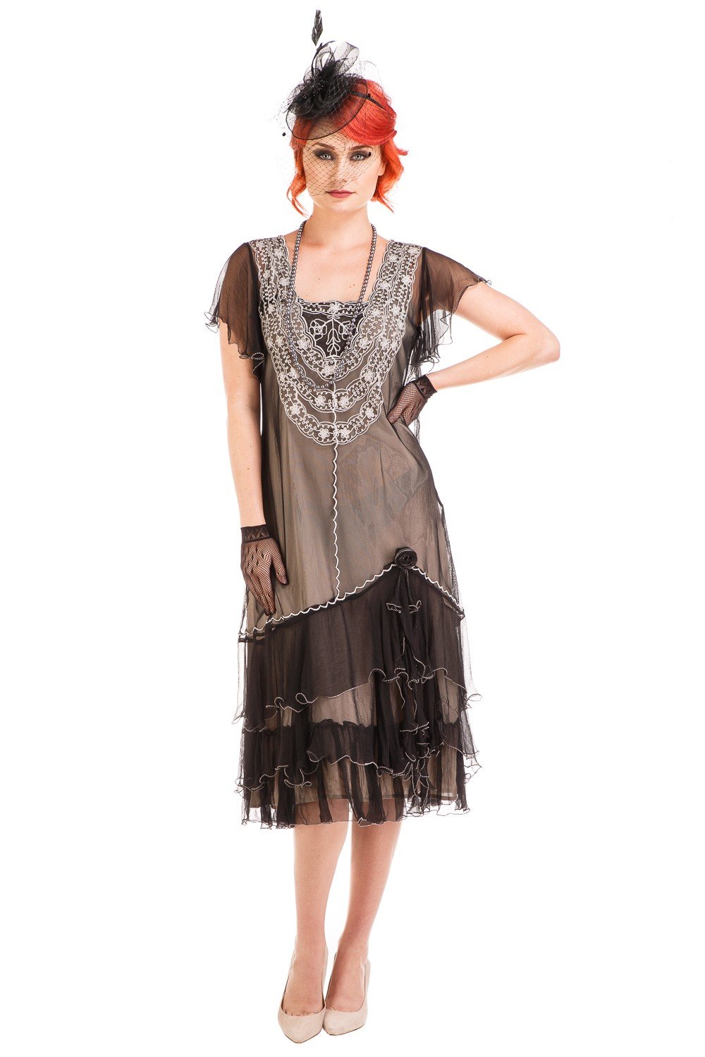 Alexa 1920s Flapper Style Dress AL-283 in Black-Silver by Nataya