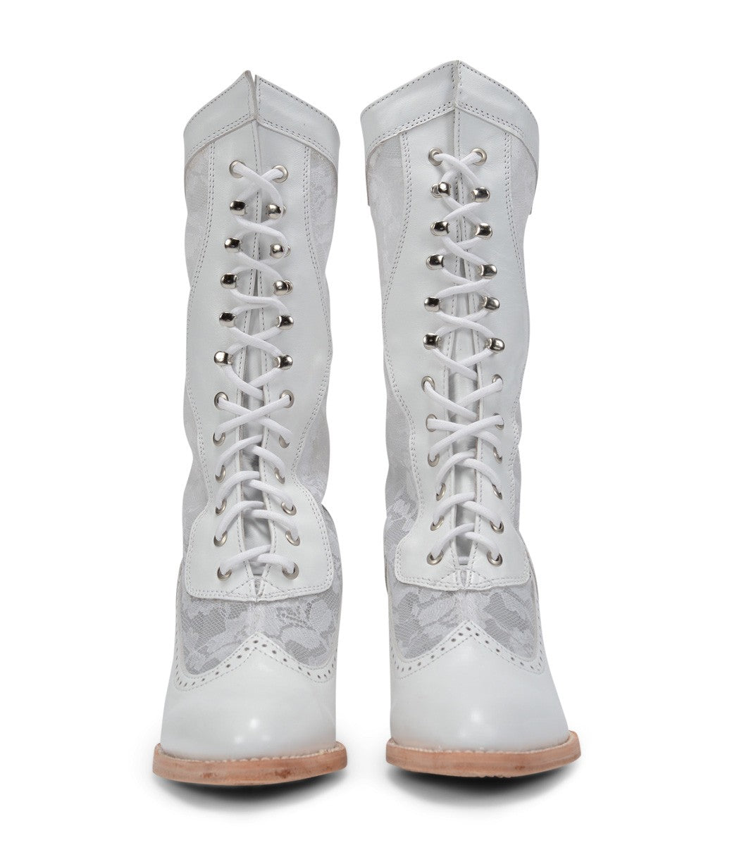Victorian Inspired Leather & Lace Boots in White by Oak Tree Farms