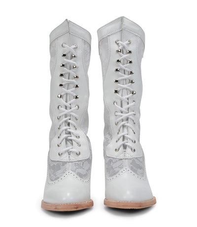 Victorian Inspired Leather & Lace Boots in White