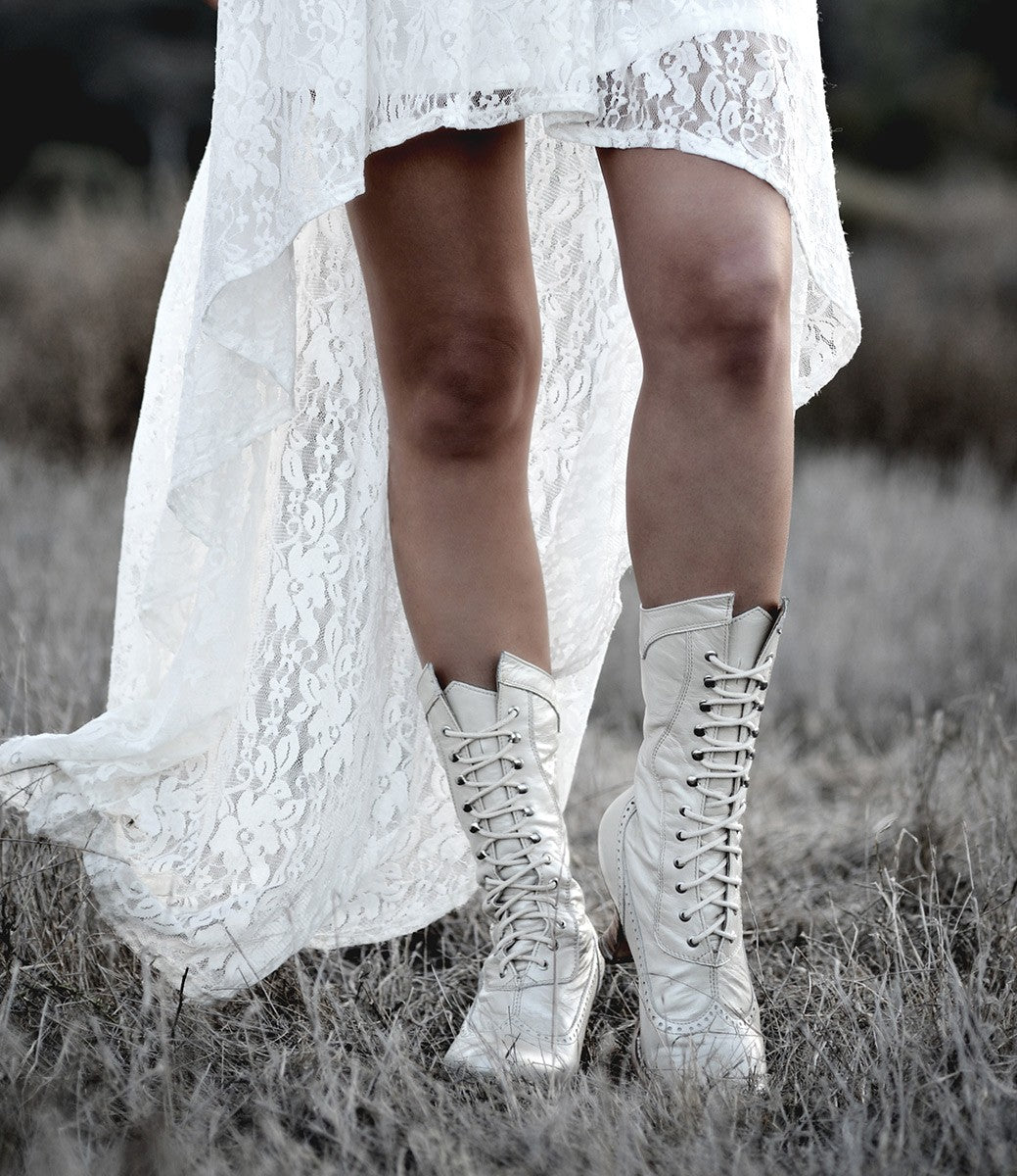 Modern Victorian Lace Up Leather Boots in Pearl Oak Tree Farms