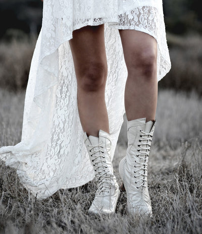 Modern Victorian Lace Up Leather Boots in Pearl