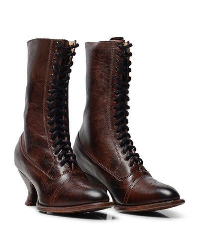 Mirabelle Victorian Mid-Calf Leather Boots in Teak Rustic
