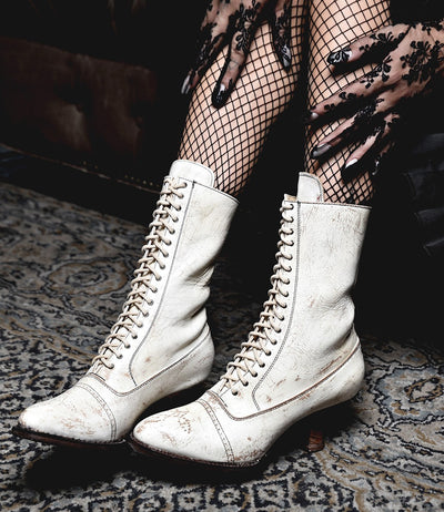 Victorian Mid-Calf Leather Wedding Boots in Nectar Lux