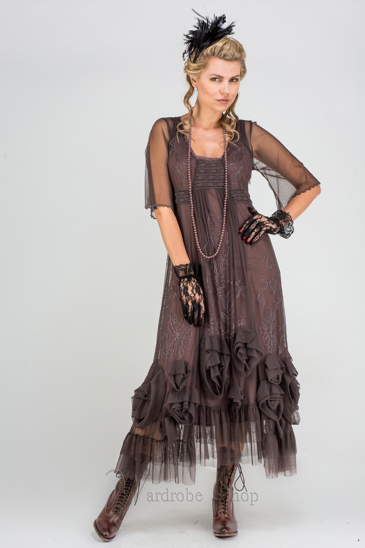 40264 "Rose" Vintage Inspired Party Dress in Pewter by Nataya