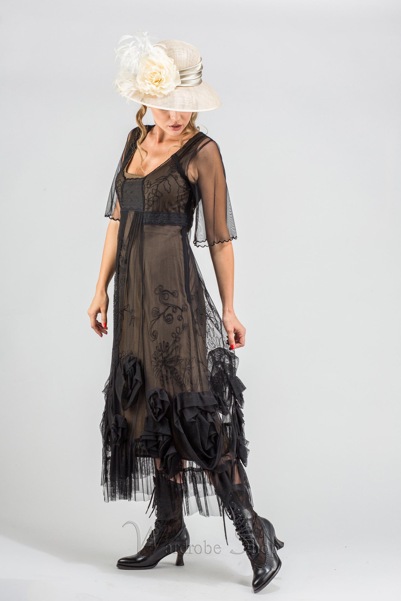 40264 "Rose" Vintage Inspired Party Dress in Black by Nataya