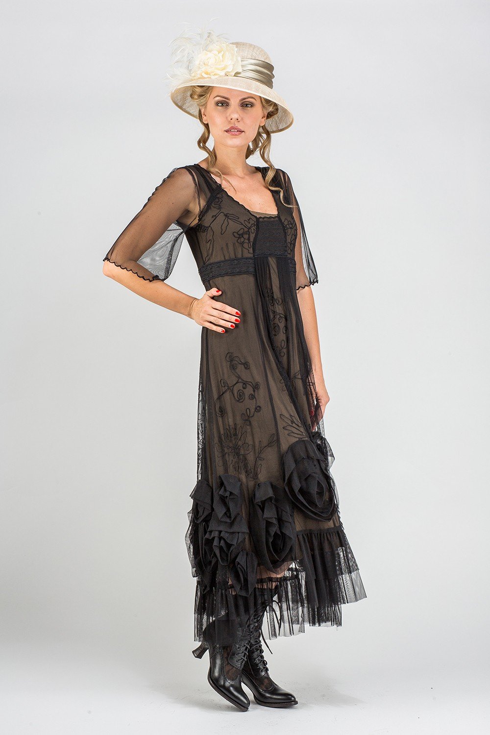 40264 "Rose" Vintage Inspired Party Dress in Black by Nataya