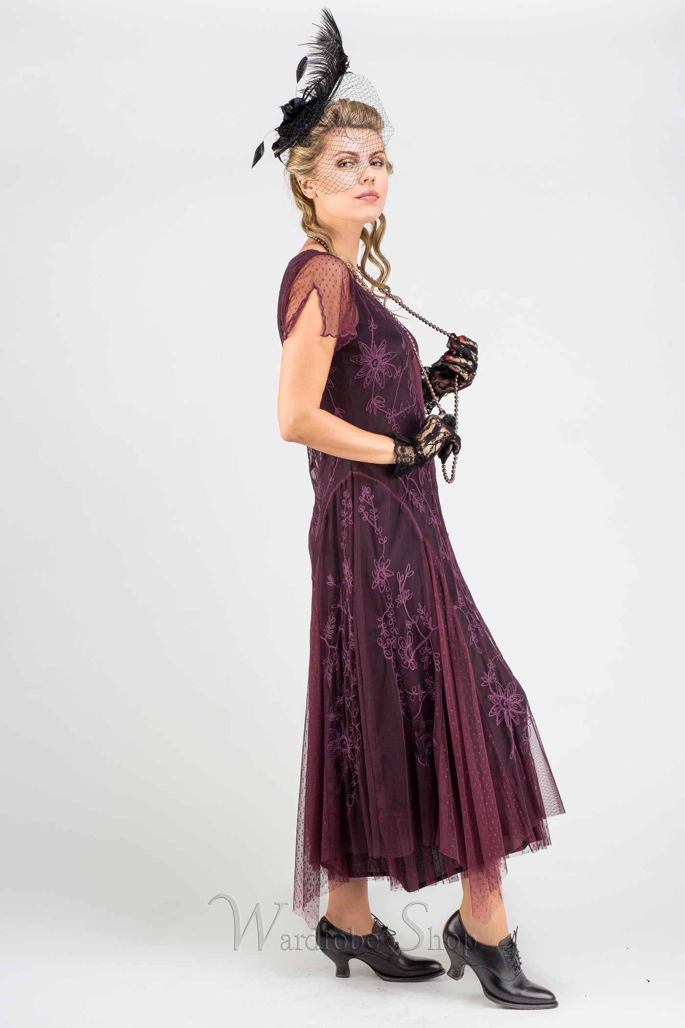 40265 "Melissa" Vintage Inspired Party Dress in Eggplant by Nataya