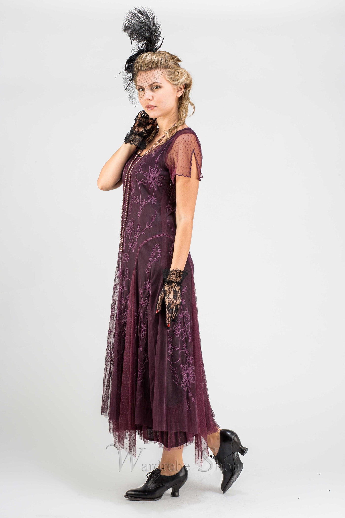 40265 "Melissa" Vintage Inspired Party Dress in Eggplant by Nataya