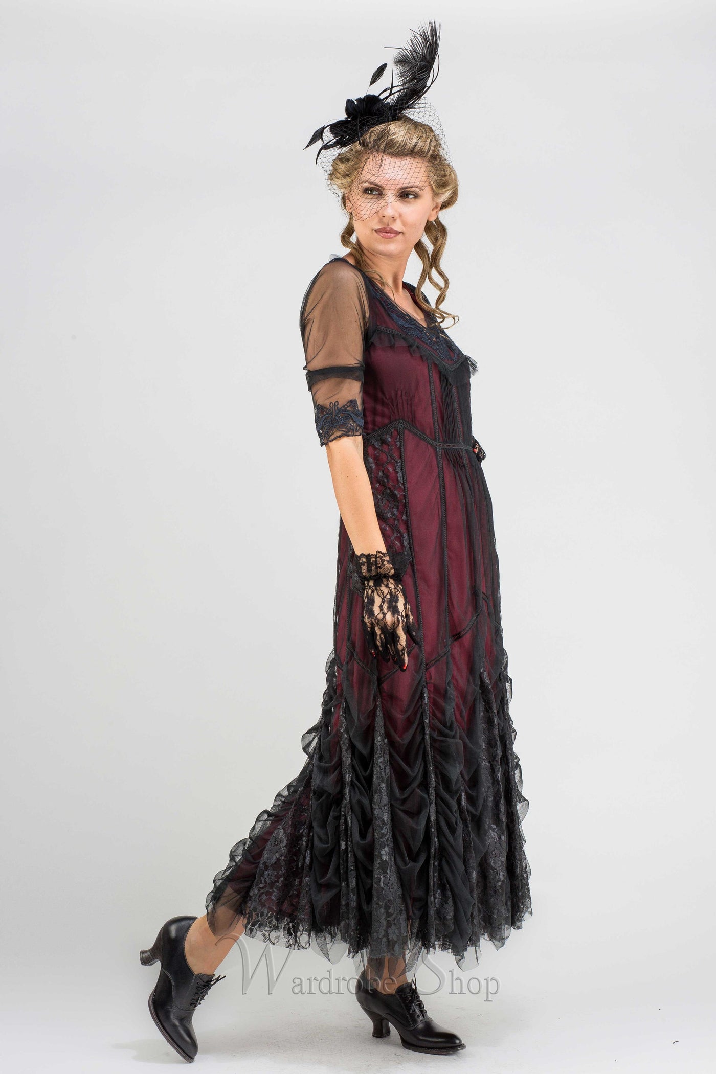 40257 "Magnifique" Vintage inspired Party Dress in Wine by Nataya