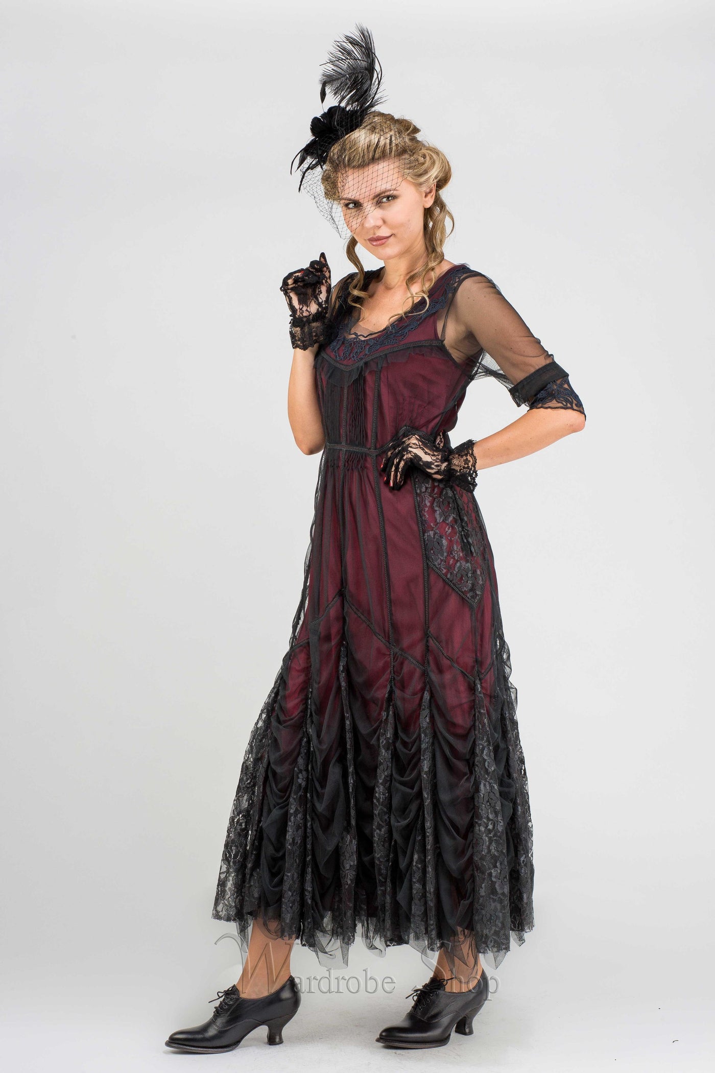 40257 "Magnifique" Vintage inspired Party Dress in Wine by Nataya