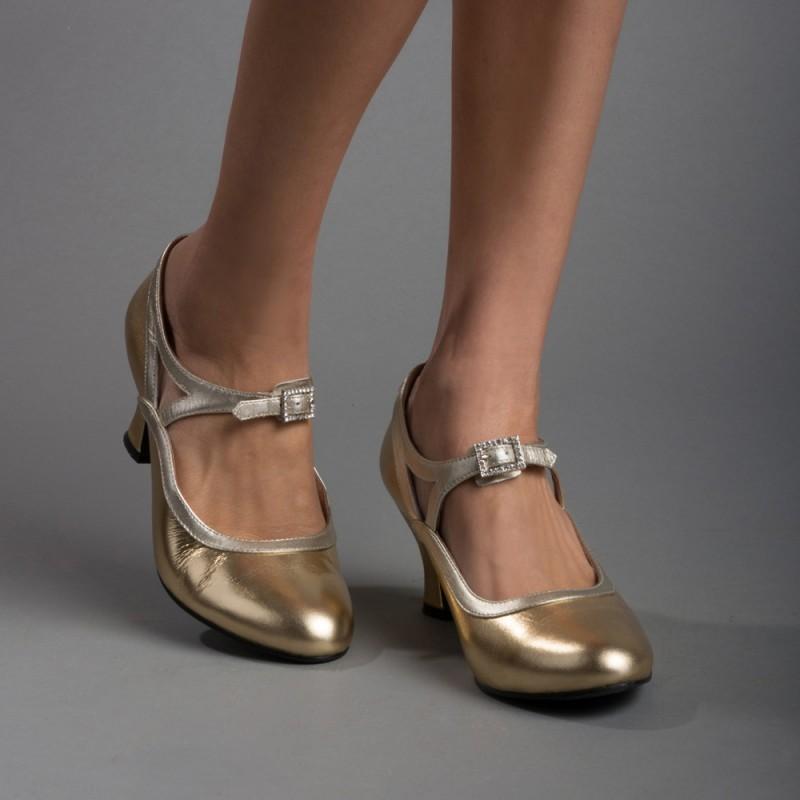 Roxy 1920s Flapper Shoes in Gold by Royal Vintage Shoes