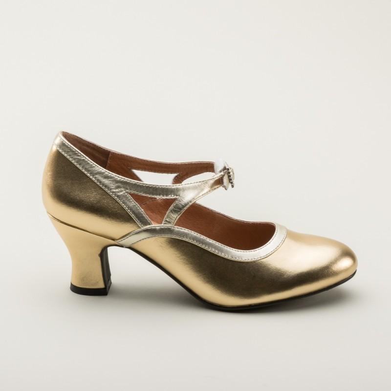 Roxy 1920s Flapper Shoes in Gold by Royal Vintage Shoes