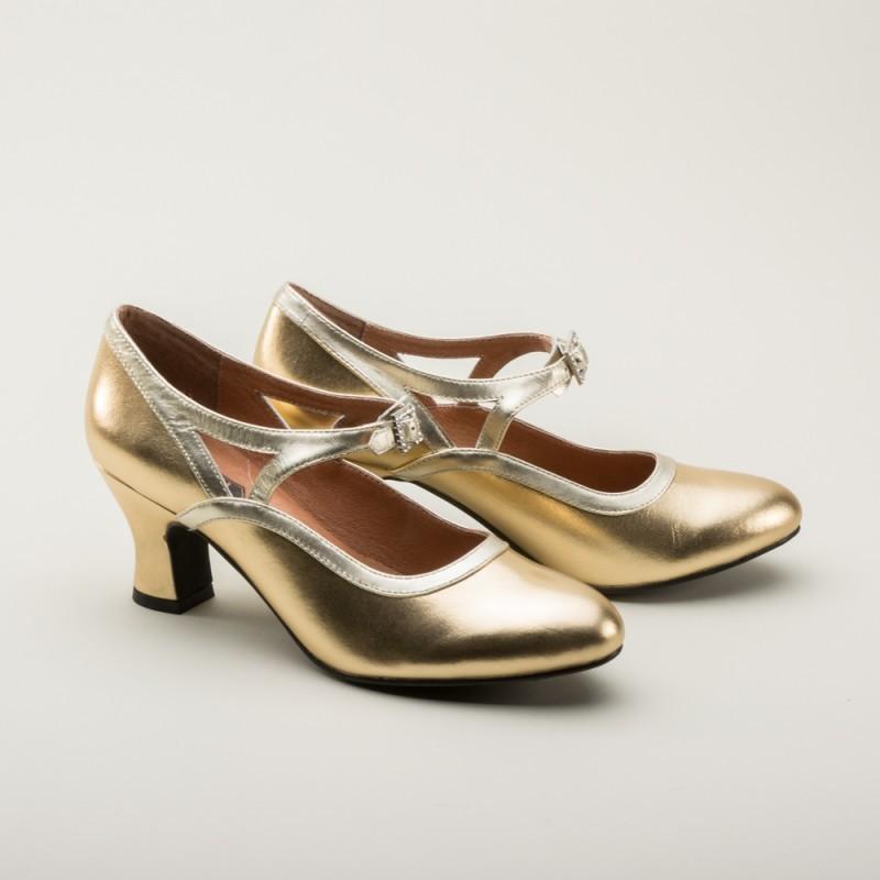 Roxy 1920s Flapper Shoes in Gold by Royal Vintage Shoes