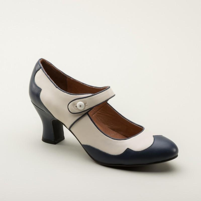 Lillian Retro Shoes in Navy-Ivory