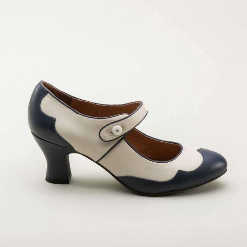 Lillian Retro Shoes in Navy-Ivory